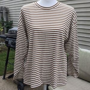 Ayr cream and tan stripped long sleeve prima cotton shirt